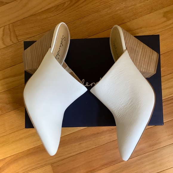 Splendid Nala Pointed Toe Wood Block Heel Leather Mule Snow White SZ 9.5 - Picture 7 of 15